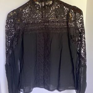 Lace top solid lined bottom button closure ling sleeve size XS